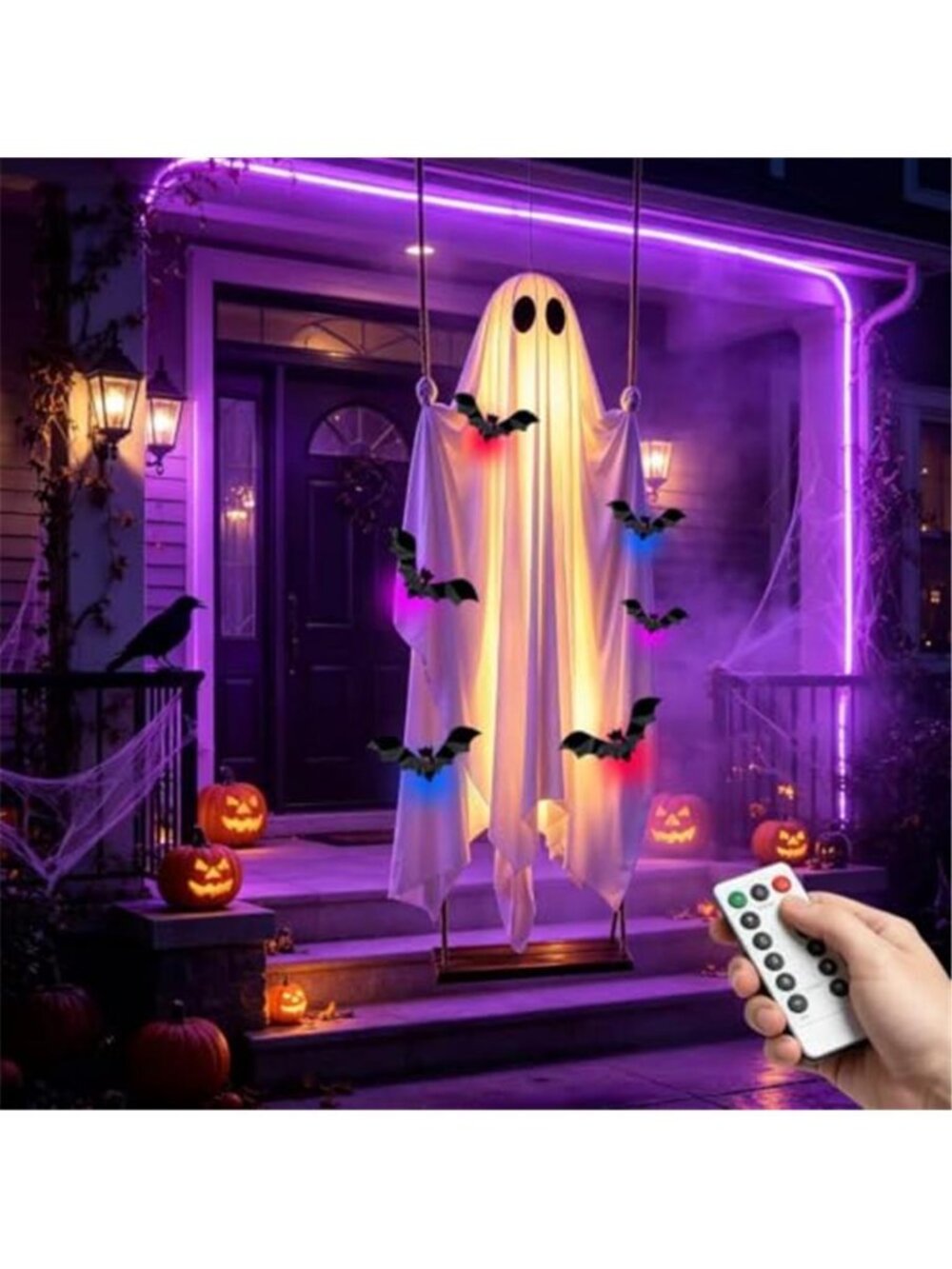 5FT Halloween Hanging Swing Ghost Decorations Outdoor with Lights, Large